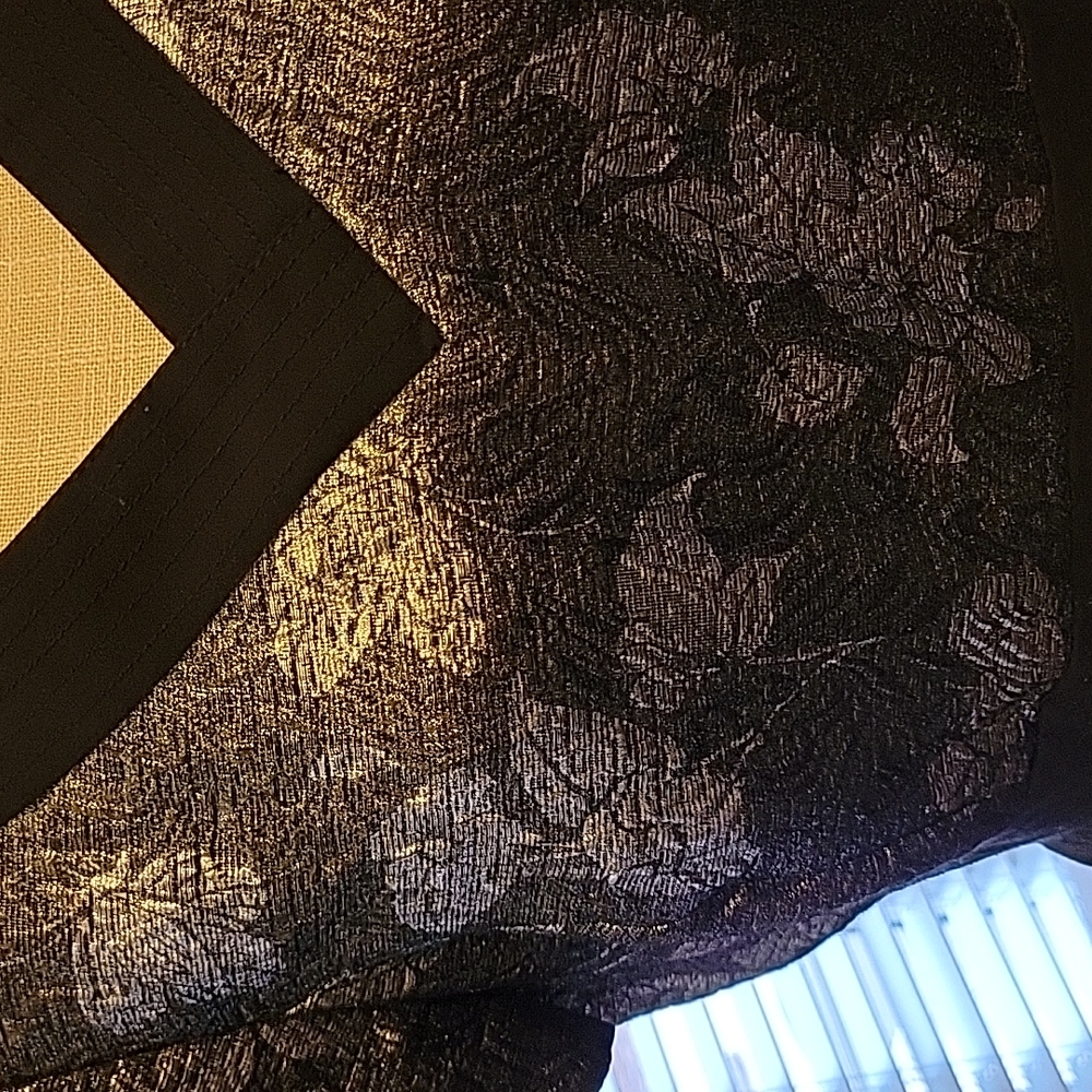 Black & Pewter metallic silver floral short sleeve vneck dress empire sz 14 EUC… - Picture 2 of 7